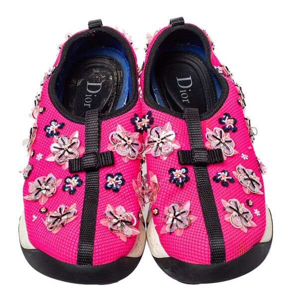 Dior Pink Mesh Embellished Fusion Slip On Sneakers Size 37 - Picture 3 of 4